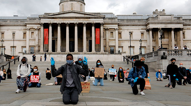 black lives matter protest in Trafalgar Square, London 