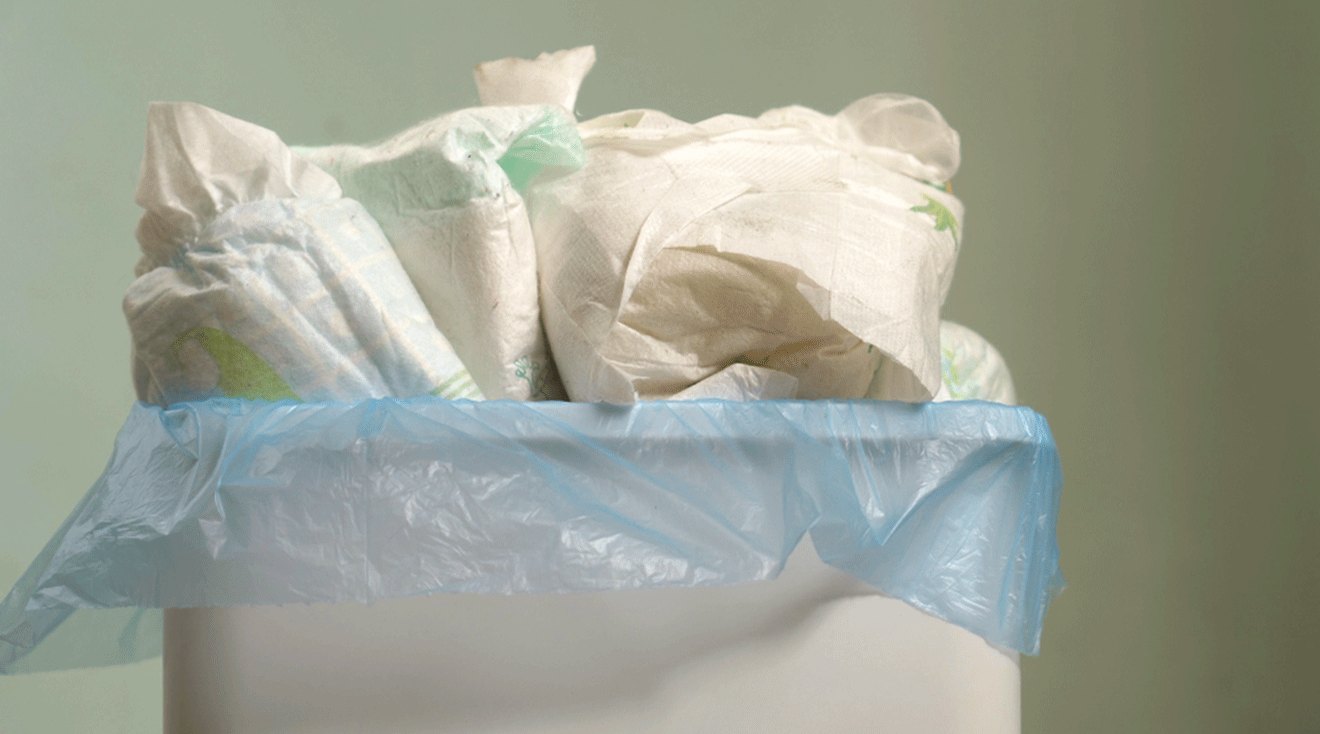 dirty diapers in garbage bin