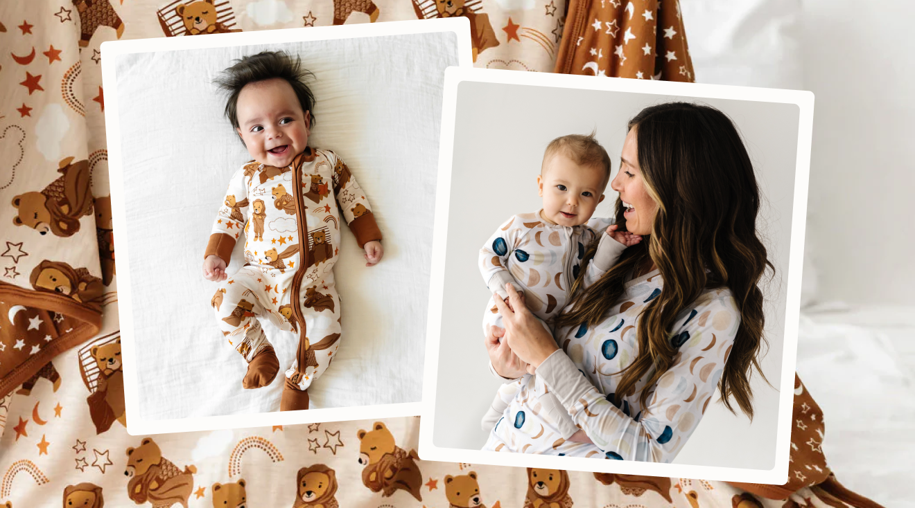 graphic collage of little sleepies designs for mom and baby