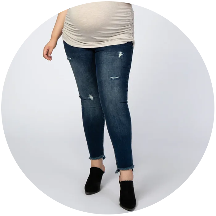 PinkBlush Maternity navy blue fray hem plus size maternity jeans