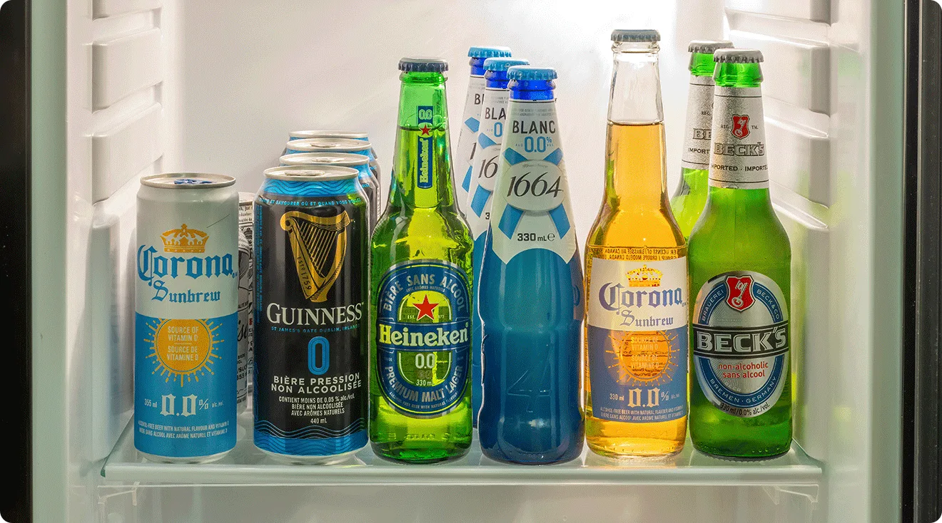 non alcoholic beers in refrigerator