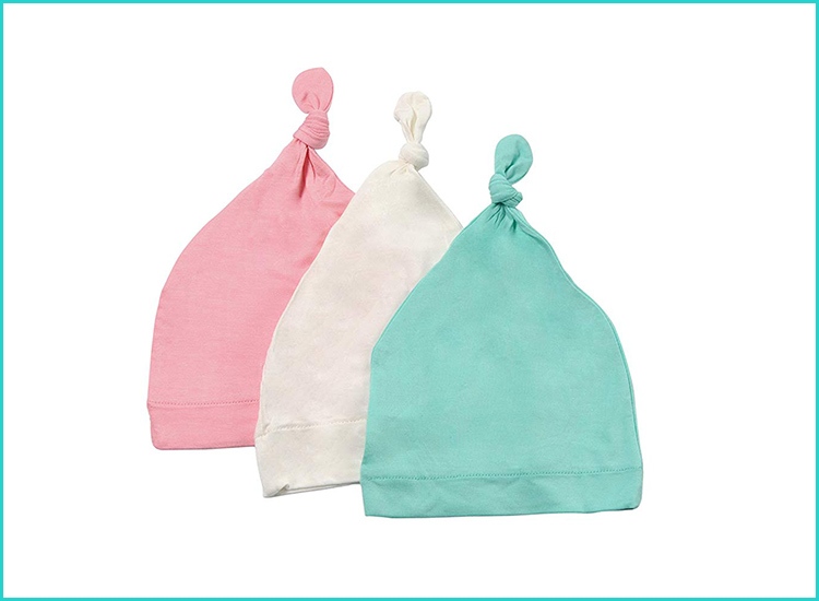 LACOFIA Newborn Baby Boys Girls Cotton Printed Beanie Hat Unisex Infant Top Knot Essential Cap Pack 3 