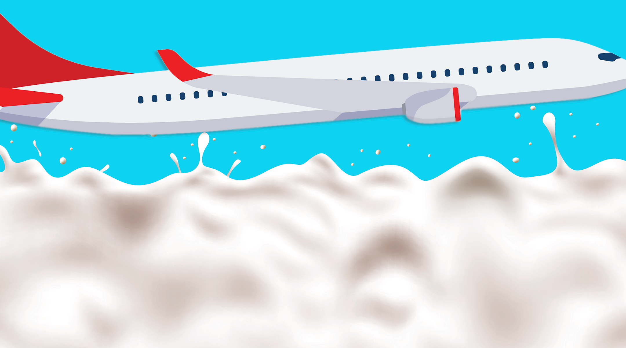 illustration of airplane traveling in the sky with milk splatters 