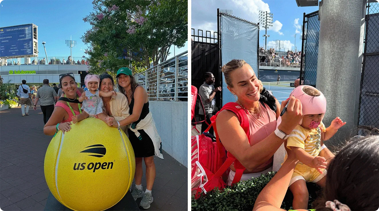 baby stella gets helmet signed at us open