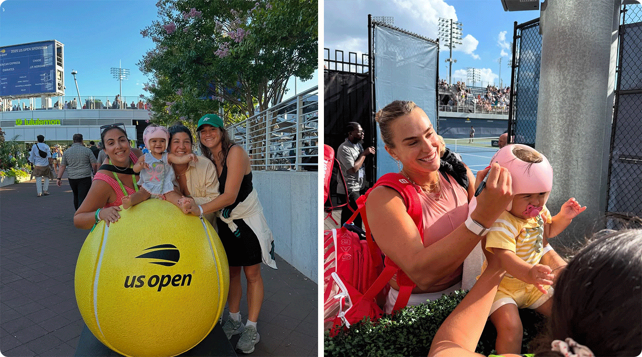 baby stella gets helmet signed at us open