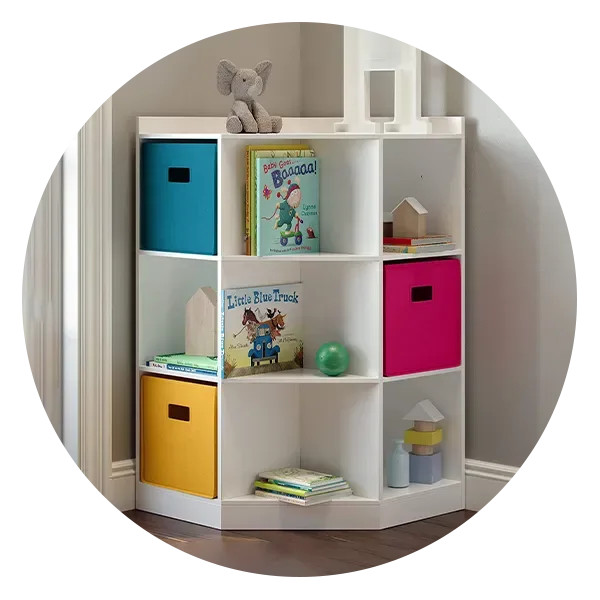 3-Tier Kids Storage Shelf Corner Cabinet with 3 Baskets White