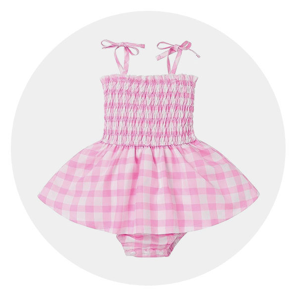 Barbie Cosplay Dress Costume Kids Margot Robbie Movie Outfit Girls Pink  White Gingham Dress Halloween Birthday Party Dress Up With Bow Hair Clip