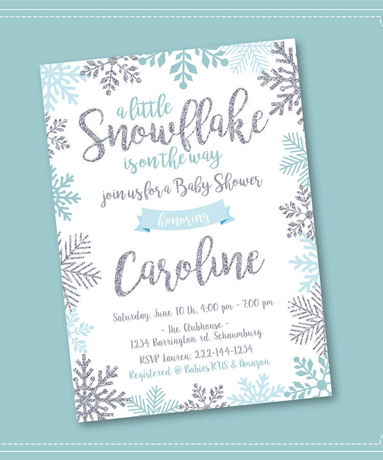 Winter Pink Silver Snowflake Baby Shower Invitations
