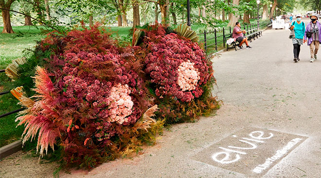 femtech brand elvie creates floral breast sculptures installed in central park