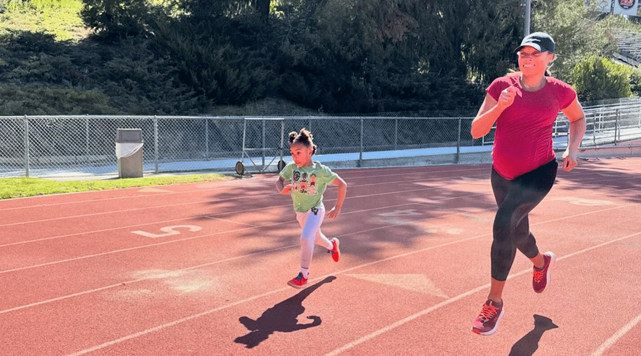 allyson felix and daughter running on track