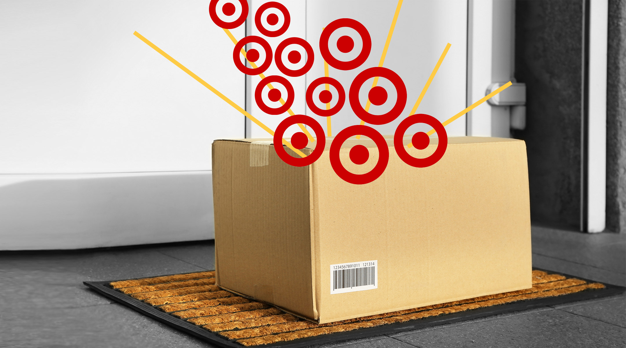 target now offers same day delivery, box with target logos sitting on doorstep