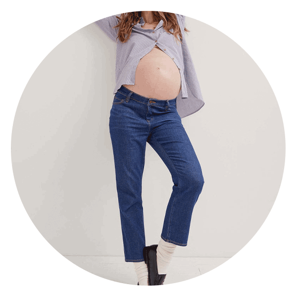 Skinny Leg Maternity Jeans with Seamless Belly-Wrap - blue medium wasched,  Maternity