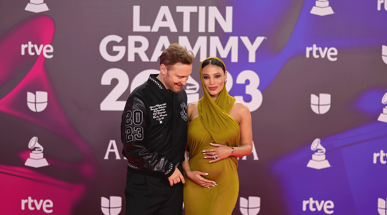 David Guetta and Jessica Ledon attend The 24th Annual Latin Grammy Awards on November 16, 2023 in Seville, Spain.