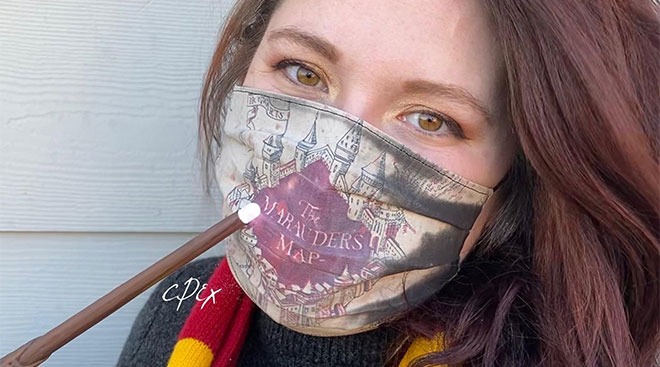 face mask with harry potter marauders map