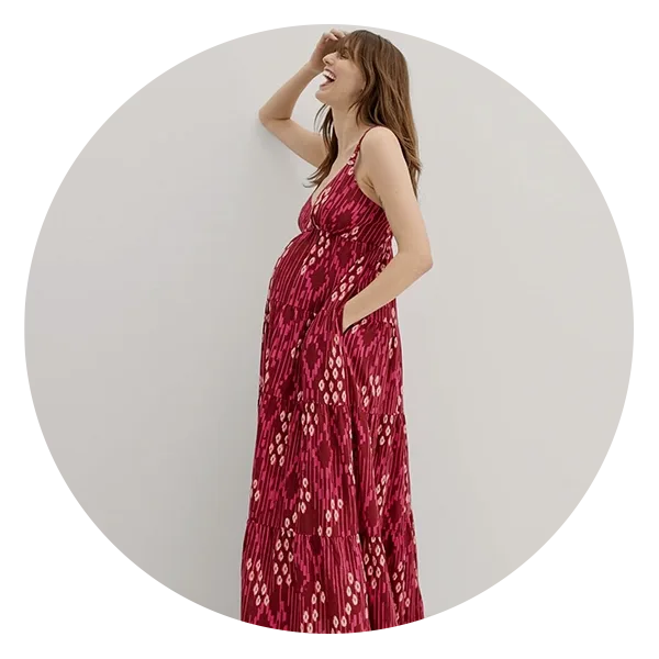 Red Lace Mesh Overlay Maternity Maxi Dress