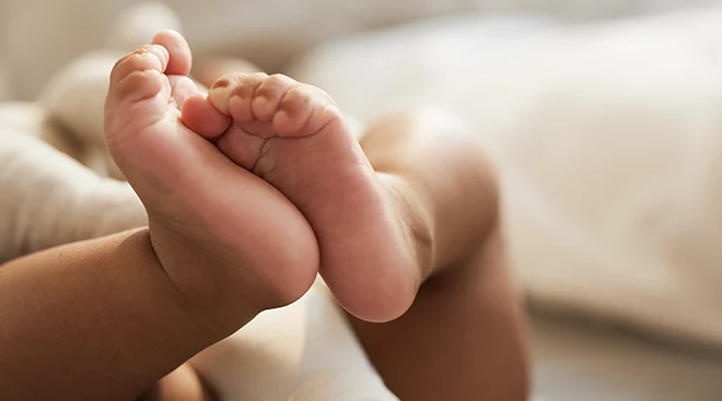 close up of baby's feet