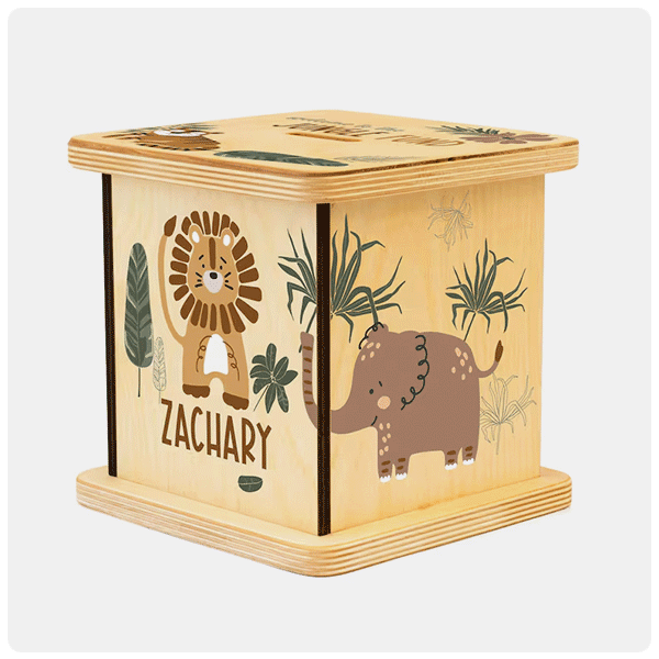 BloomOwl Wooden Jungle Piggy Bank