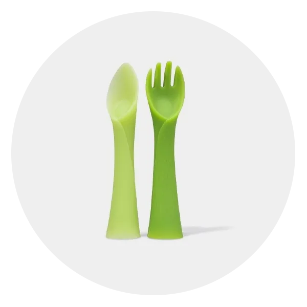 WeeSprout Toddler Utensils, 3 Forks & 3 Spoons, 18/8 Stainless Steel & Food Grade Silicone, Gray,Blue,Green
