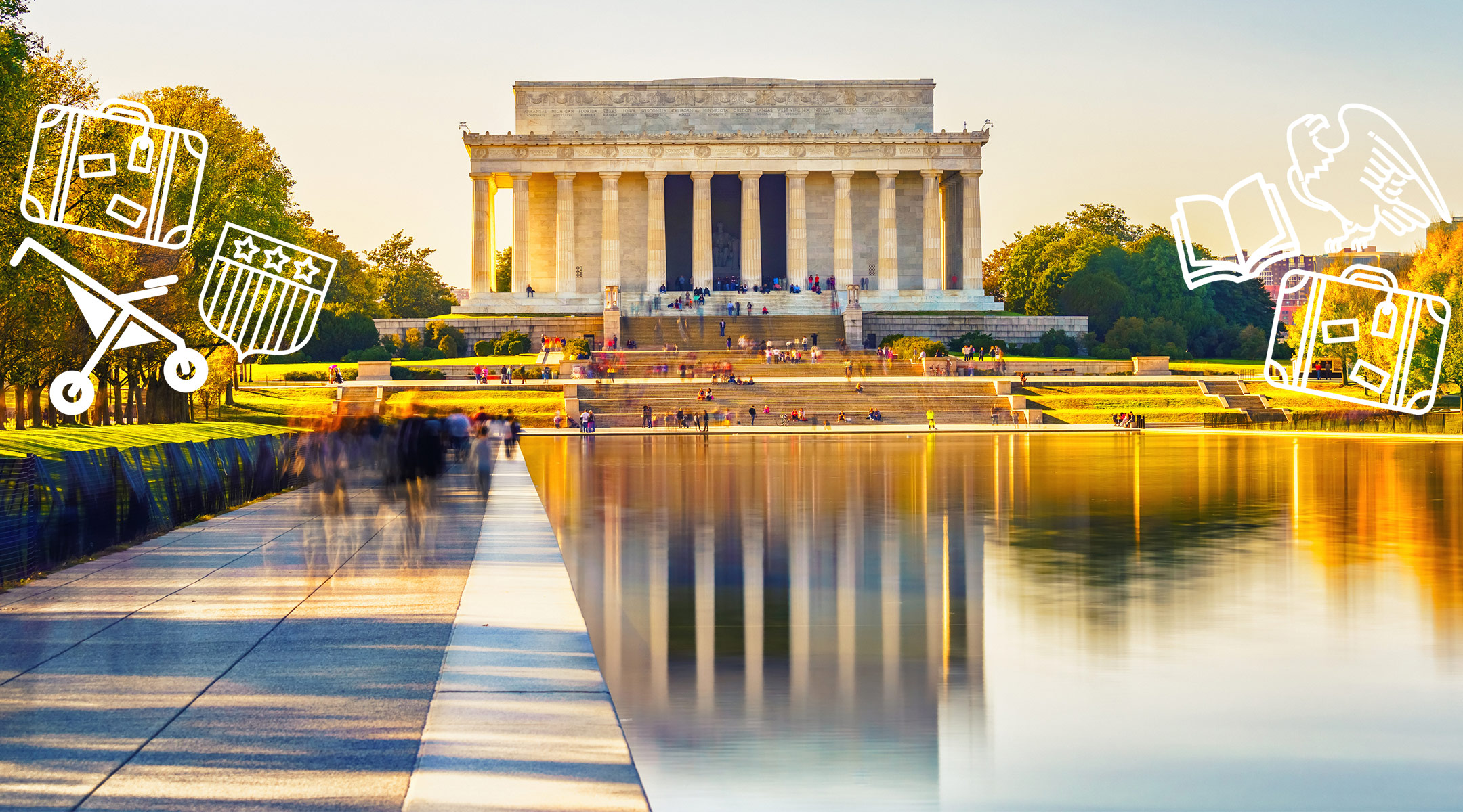 lincoln memorial in washington dc with illustration overlays