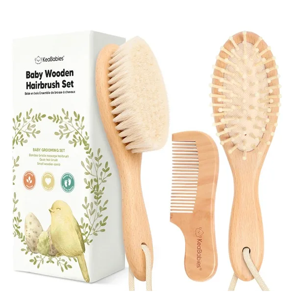 Keababies Baby Wooden Hair Brush Set