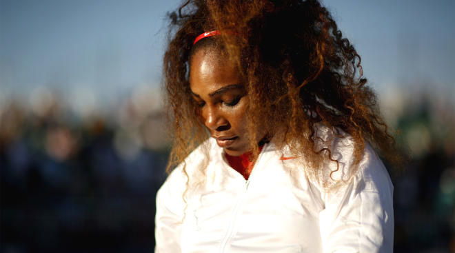 tennis player Serena Williams looking upset
