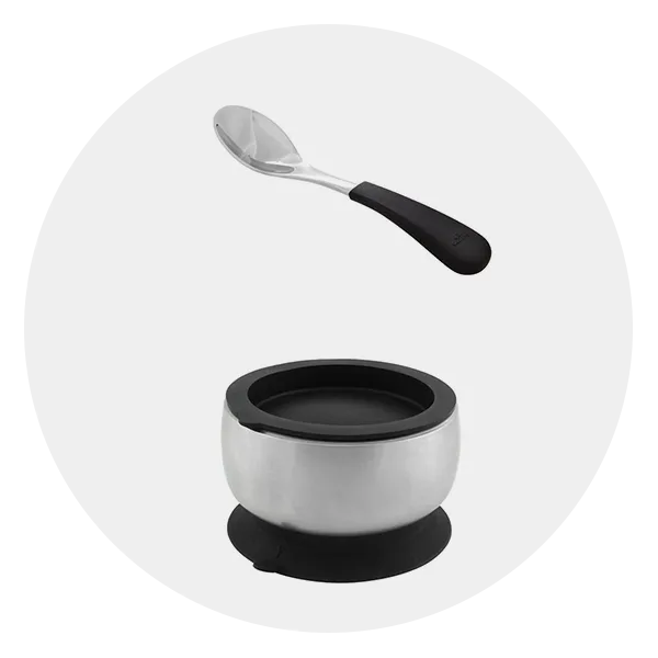 Avanchy Stainless Steel Baby Bowl And Spoon Set Black