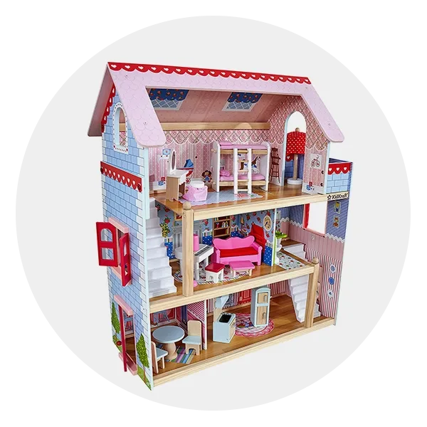 Wooden Doll House Toy with 16 Piece Doll-House Furniture Set