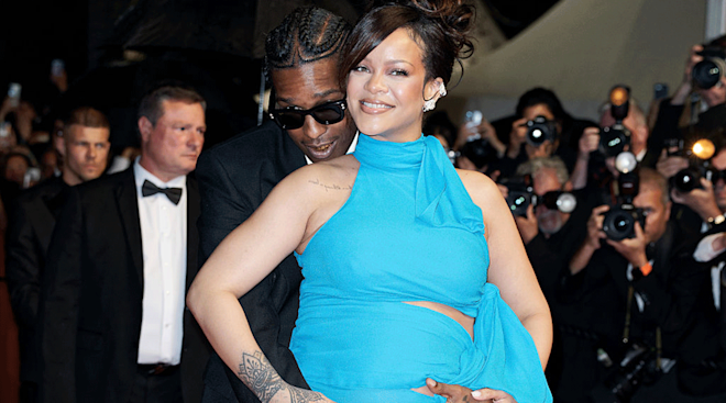 A$AP Rocky and Rihanna depart the "Highest 2 Lowest" red carpet at the 78th annual Cannes Film Festival at Palais des Festivals on May 19, 2025 in Cannes, France