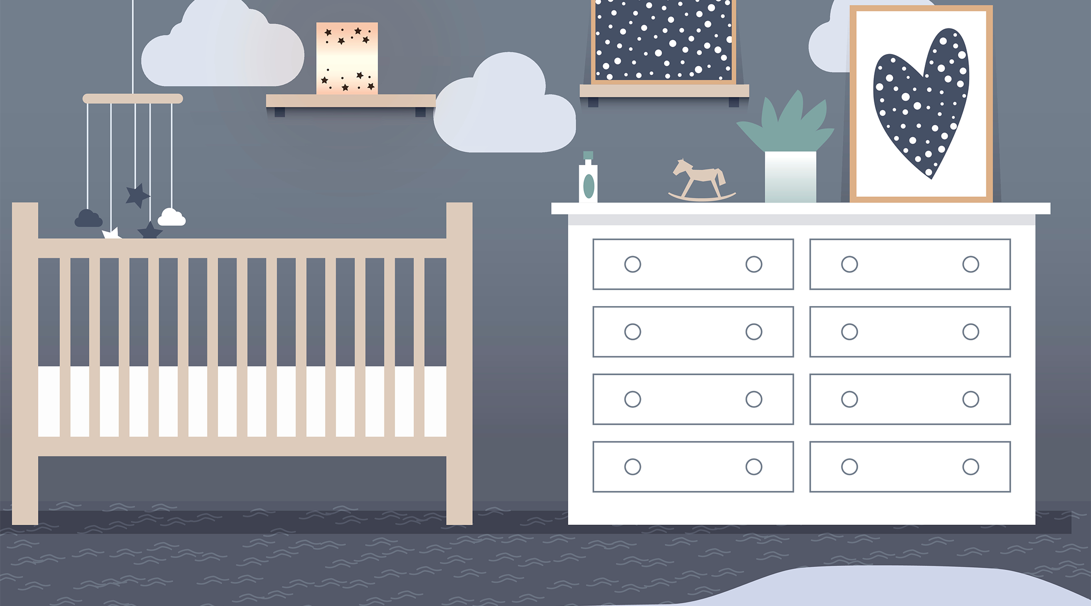 illustration of baby nursery with crib