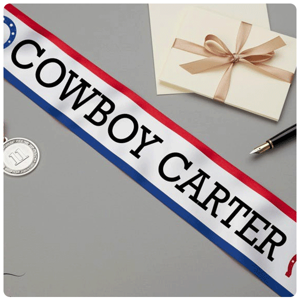 FLUFFY SENSE Cowboy Hat and Cowboy Carter Sash & PinkBlush Light Blue Lightly Distressed Wide Leg Maternity Jeans