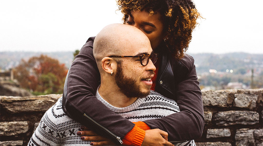 couple embracing outdoors