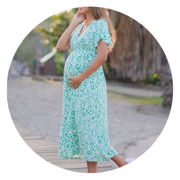 Maternity Midi Dress for Women Both Side Feeding Zip, 3/4 Sleeve Knee  Length Pregnancy Clothes for Baby Shower