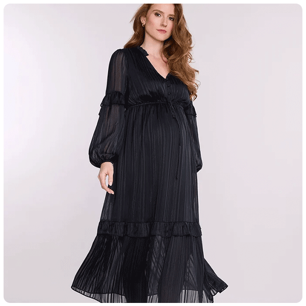 Motherhood Long Sleeve Tiered Maxi Dress with Drawstring