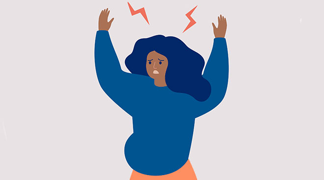 illustrated pregnant woman with her hands up in anger