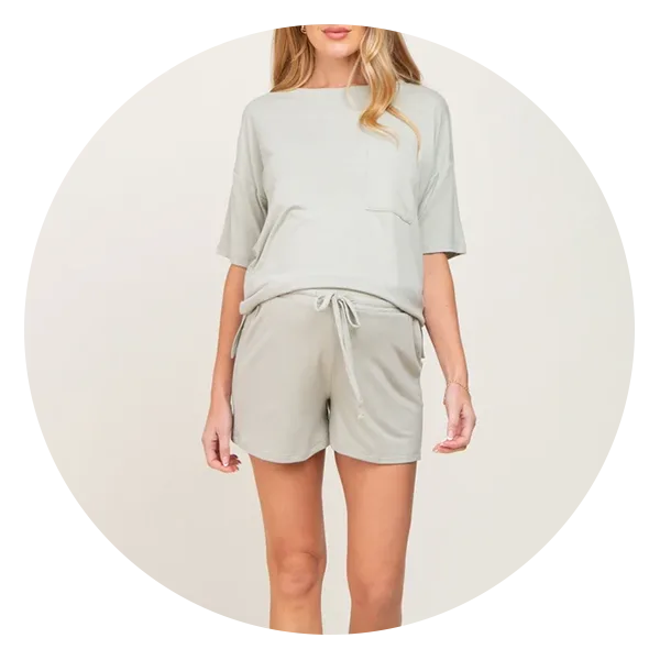 Pocket Front Maternity Pajama Short Set