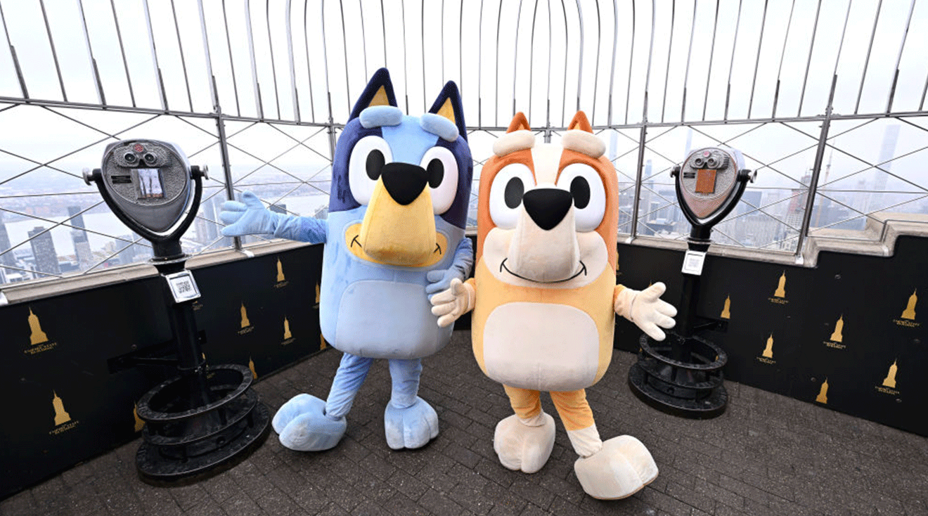 Bluey and Bingo visit the Empire State Building on November 22, 2024 in New York City