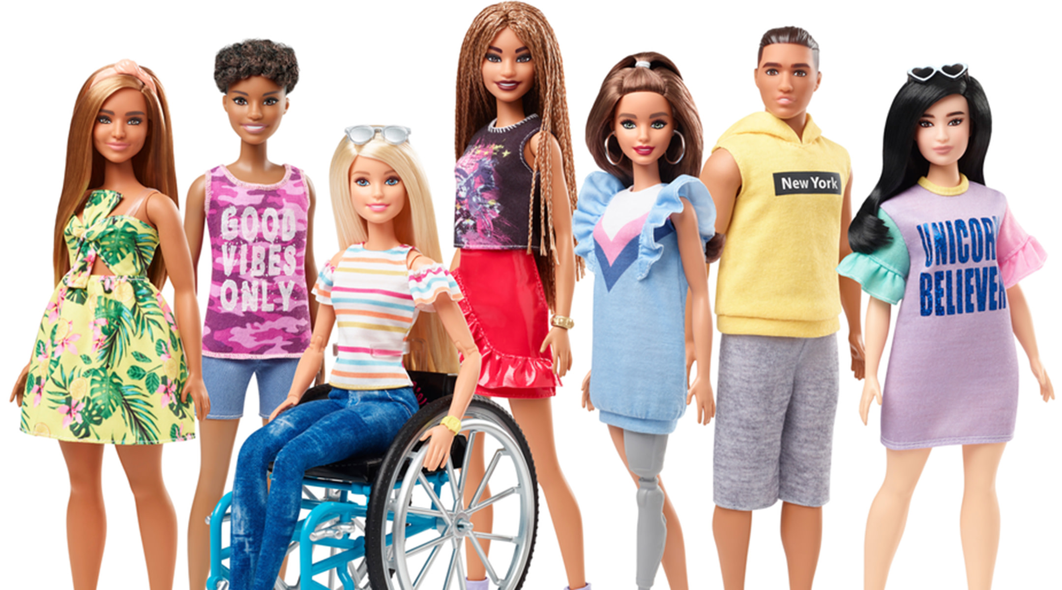 Mattel introduces new line of Barbie Fashionistas, featuring dolls that use a wheelchair and have a prosthetic leg. 
