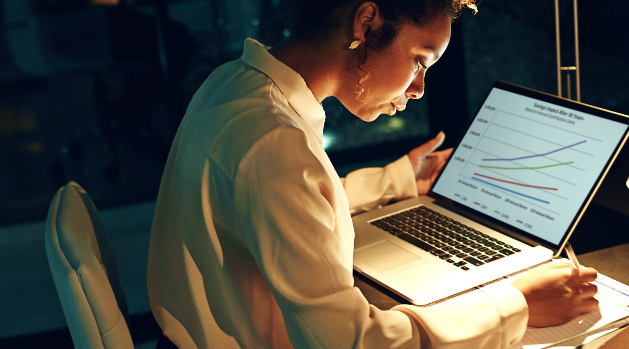 woman working office late 