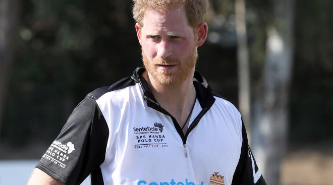 prince harry plays in charity polo match, shortly after baby archie is born