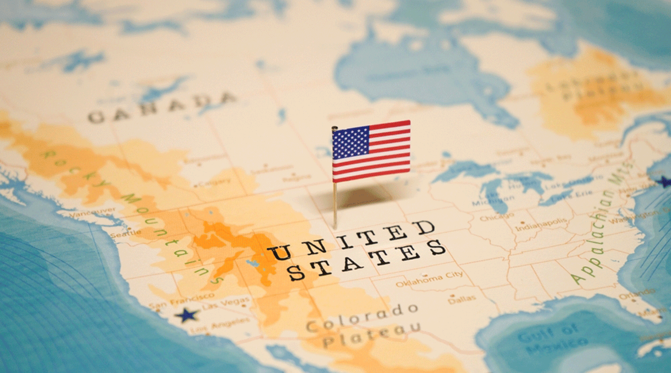 map of the united states with an american flag