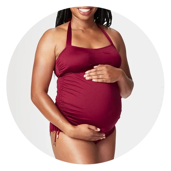 HAWEE Women Maternity Swimsuit Stripes Halter Tankini Pregnancy Plus Size  Swimwear