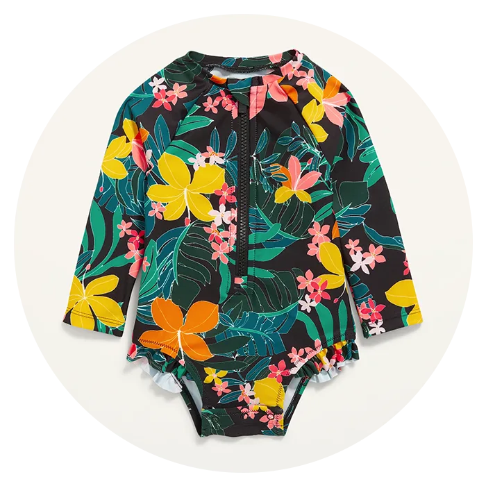 Alvivi Infant Baby Girls Long Sleeve One Piece Floral Printed Swimsuit Bathing Suit Rash Guard 