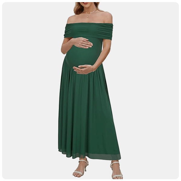 OUGES Women's 2025 Off The Shoulder Mesh Maxi Maternity Dress
