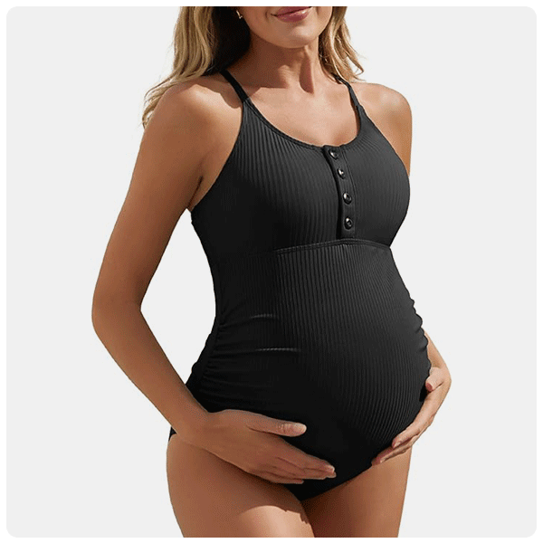 Summer Mae Ribbed Button Maternity One Piece Swimsuit