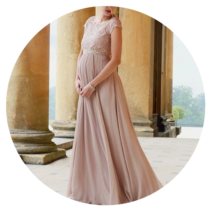 Khaki Brown Beige Maternity Short Sleeve Lace Design Pregnancy wedding Work 