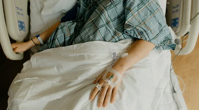 pregnant woman in labor and delivery room at the hospital