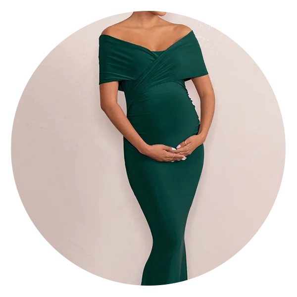 Green Side Slit Satin Maternity Maxi Dress– PinkBlush