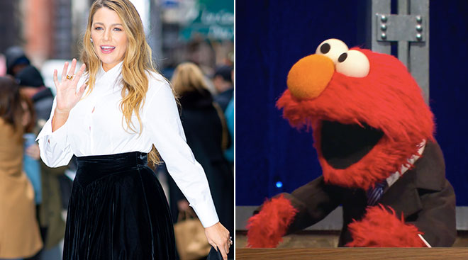 actress black lively in a side by side with elmo from sesame street