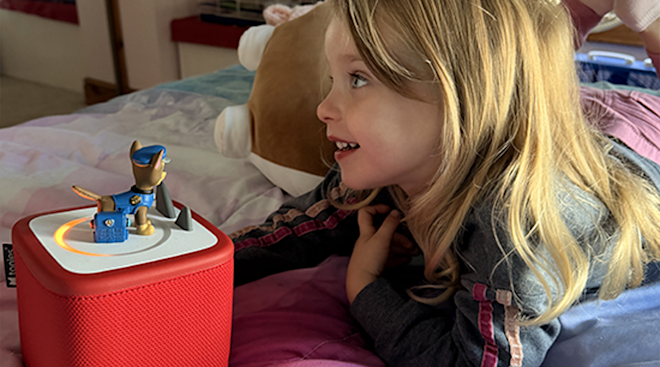 toddler with tonie toy