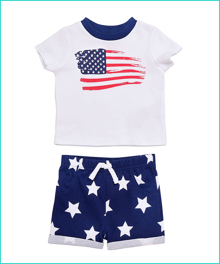 MALLOOM 2PCS Baby Boy Flag Letter Print Vest Tops+Star Striped Shorts 4th of July Outfit 
